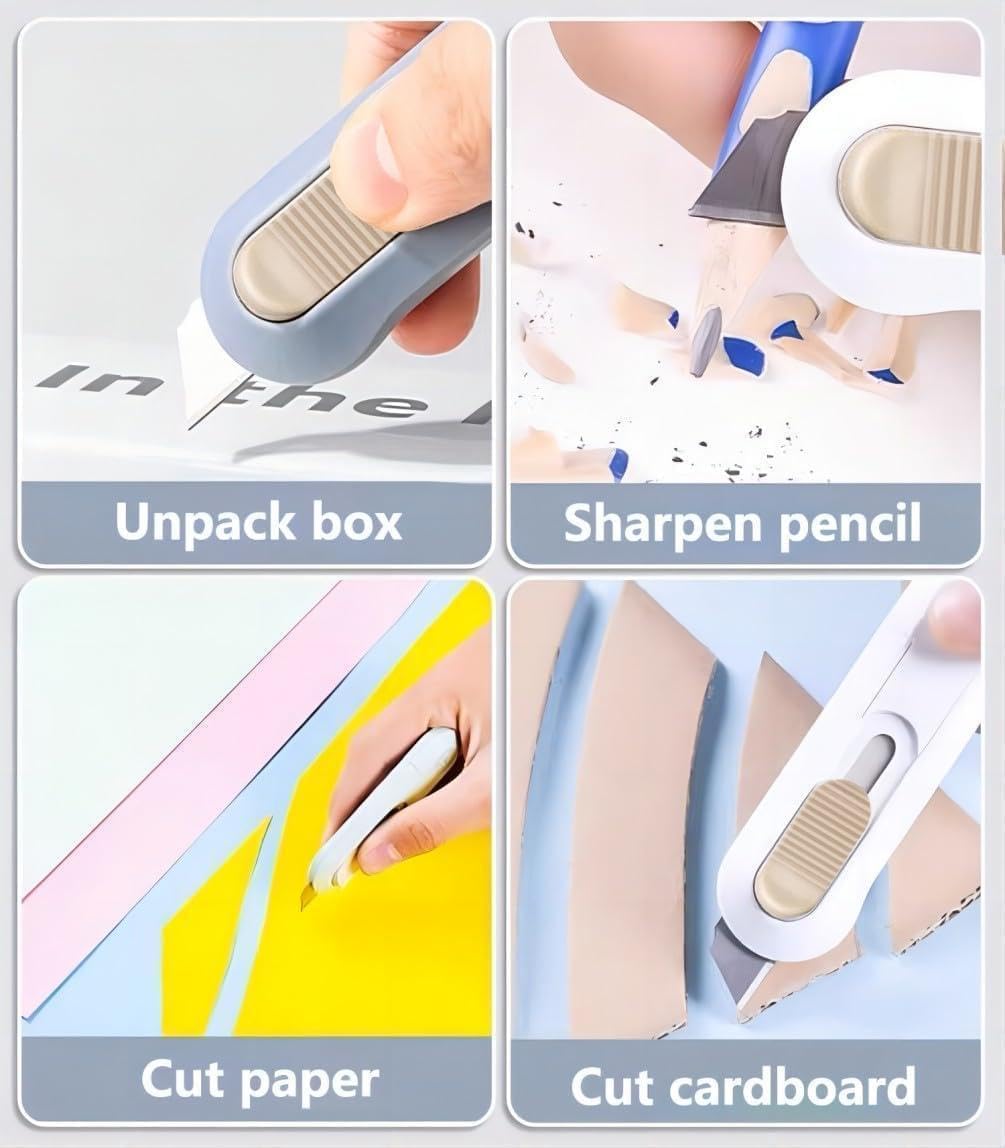 6 Pack Portable Box Cutter,Retractable Utility Knife, Multi-function Cute Box Cutters for Office, Home, Arts Crafts, Cartons, Cardboard, Paper,DIY