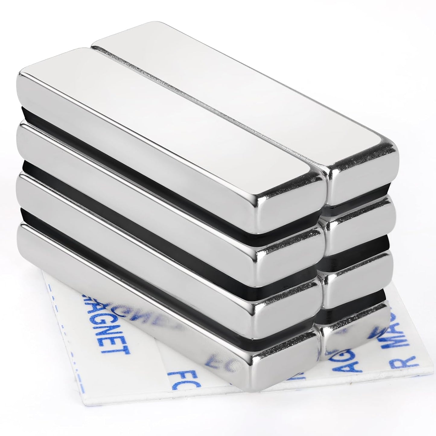 DIYMAG Neodymium Magnets, 8 Pack Strong Magnetic Bar with Double-Sided Adhensive Backing Heave Duty Rare Earth Magnet for Fridge, Classroom, Science and Craft - 2.36 x 0.39 x 0.12 in Silver