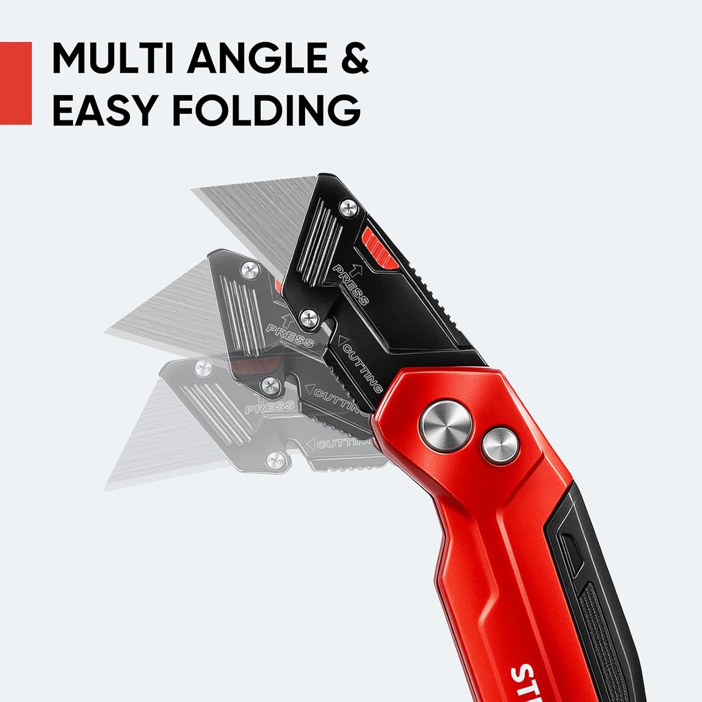 STEELITE Utility Knife Set 2PCS, Box Cutter Heavy Duty Metal, Quick Open Botton Lock Razor Knife for Cartons, Rapes, Leather and Cardboard, Blades Storage Design with 16 Extra Blade, Red