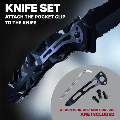 Pocket Knife for Men - Serrated Sharp 3.5" Folding Blade - Multifunction Tool with Wire Cutter Glass Breaker - Perfect Knives for Outdoor Cooking, Cutting Sashimi, Kitchen - Anniversary, Birthday Gifts Idea HB 207