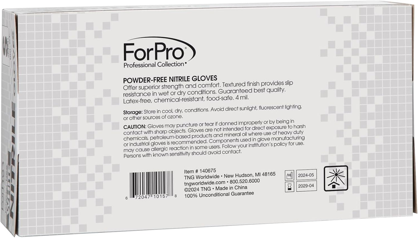 ForPro Disposable Nitrile Gloves, Chemical Resistant, Powder-Free, Latex-Free, Non-Sterile, Food Safe, 4 Mil