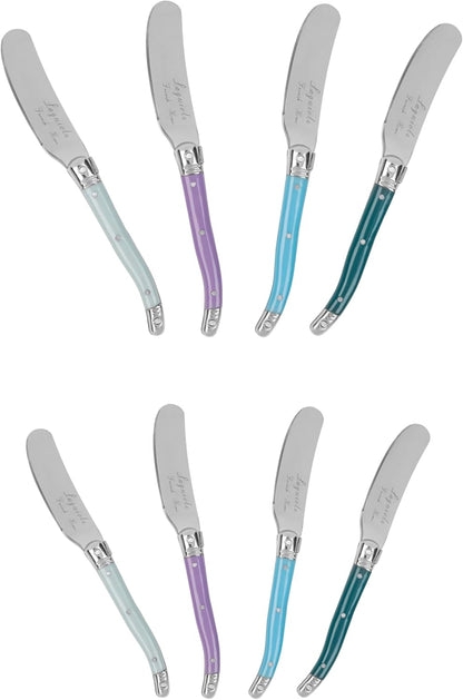 French Home Laguiole Spreader Set – 8 Piece Cheese & Butter Spreader Set with Blue and Cream Handles – Elegant & Practical Charcuterie Tools (6.25")