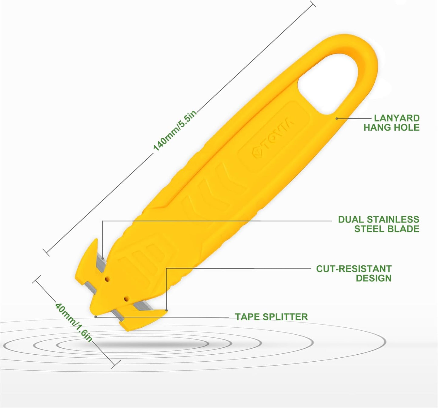 T TOVIA Safety Box Cutter Knife of Recessed Concealed Stainless Steel Blade, 10-Pack Package Opener Plastic Cutter for Box, Carton, Shrink Wrap, Plastic Straps, 5 Color
