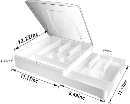 Double Layer Silverware Tray with Lid, Drawer Organizer for Utensil Tray, Cutlery Storage Holder with Cover, Black
