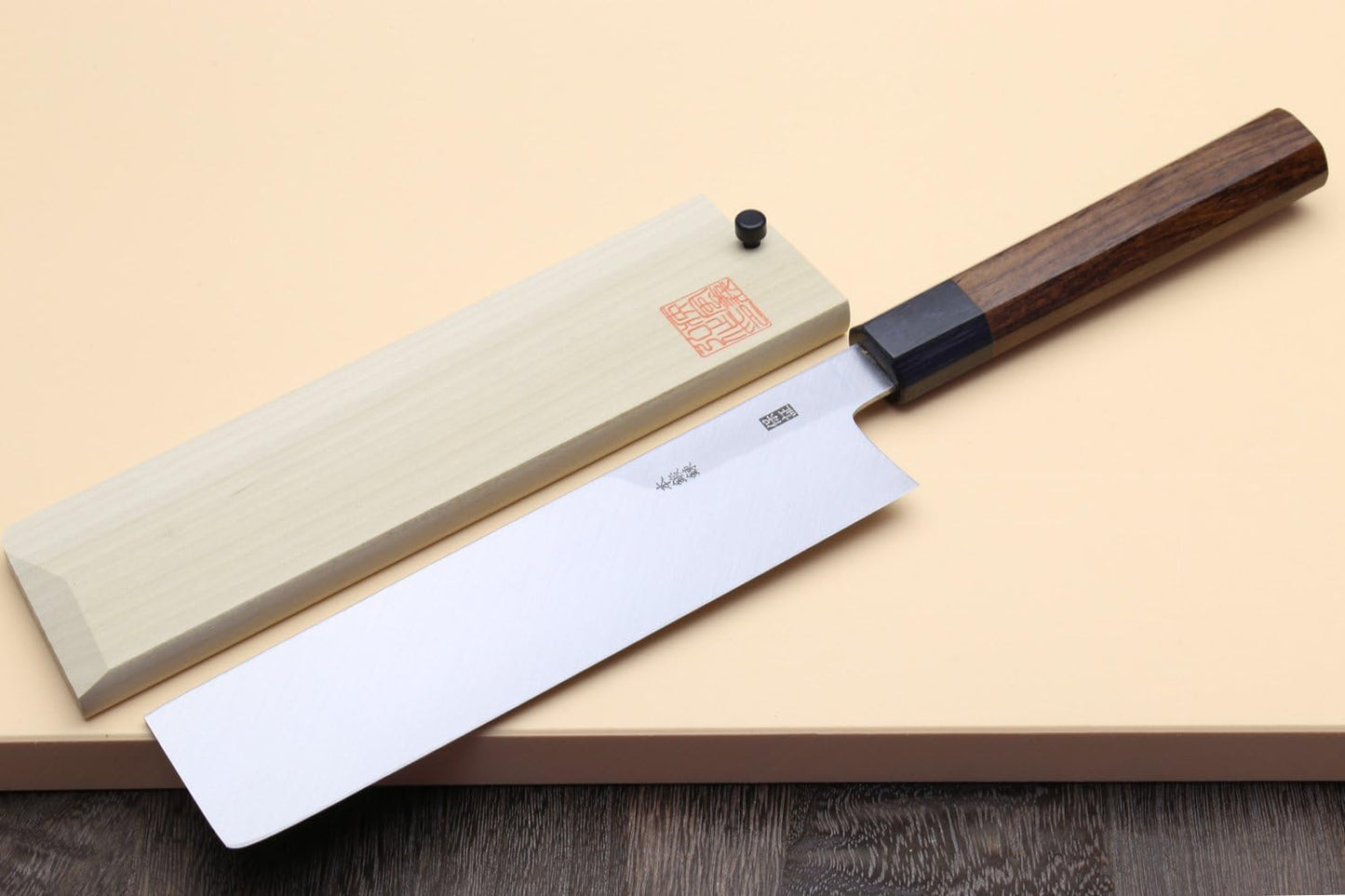 Yoshihiro Hongasumi Blue Steel Edo Usuba Traditional Japanese Vegetable Chopping Chef Knife (8.25'' (210mm), Rosewood Handle)