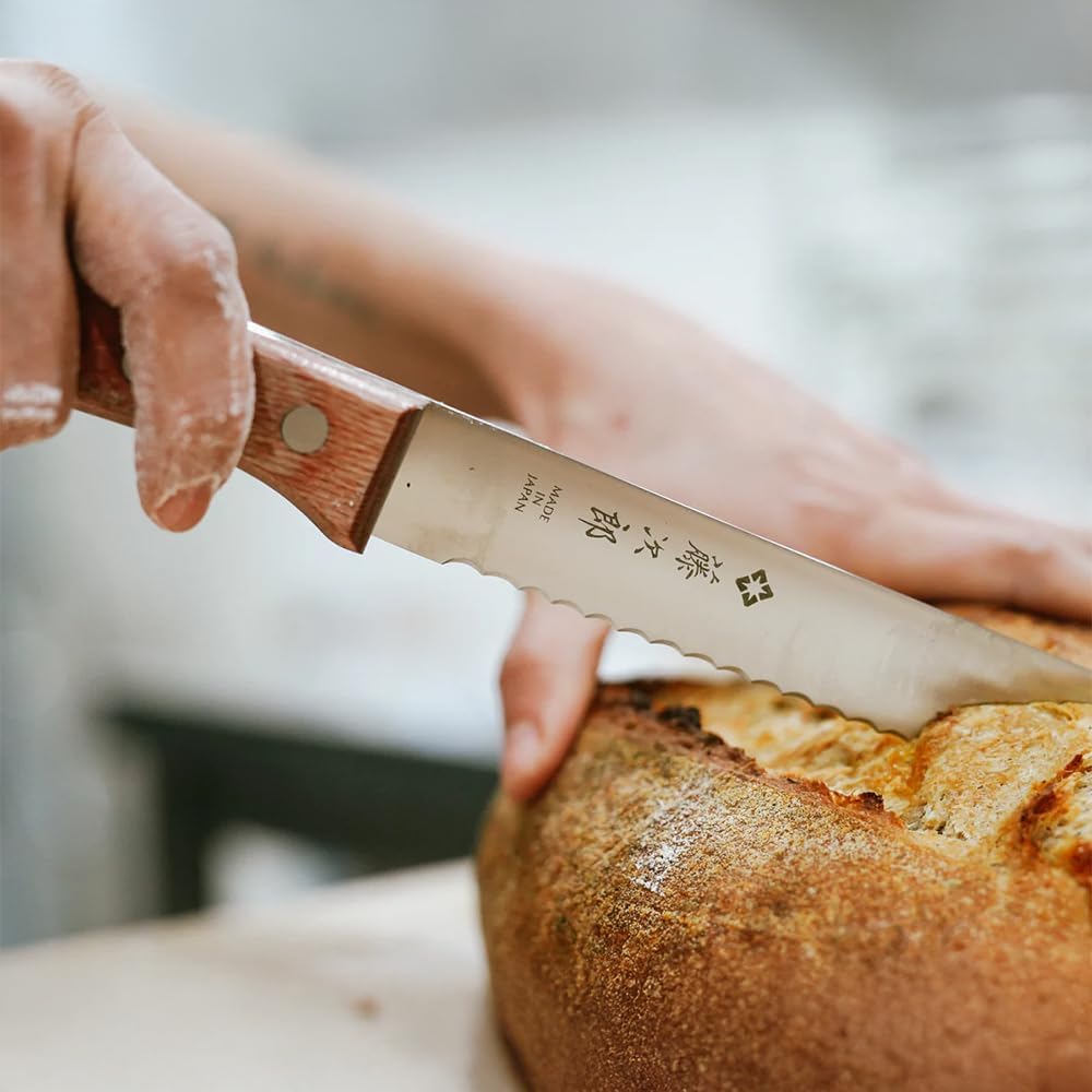 Tojiro Japan Hand Made Bread Knife Slicer Cutter, 14.75", Stainless and Wood - Reinforced Laminated Material