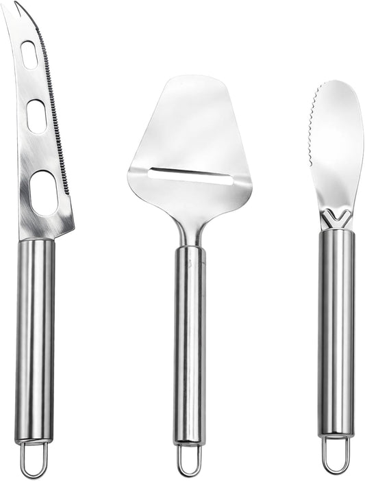 Cheese Slicer, Cheese Slicers for Block Cheese, 3-Piece Stainless Steel Cheese Knives Set with Ergonomic Handles, Ideal for Evenly Slicing Various Cheeses, Meal Preparation, Durable Construction