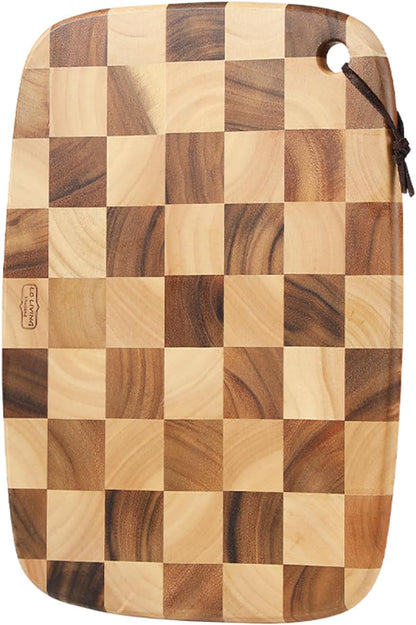 Thai End Grain Acacia Wood End Grain Oval Hanging Cutting Board, best for chopping board, prep station, kitchen deco, cheese, meat, bread, veggies & fruits, 15.7"x11"