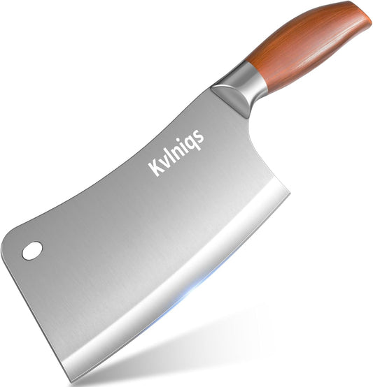 7-inch Butcher Knife Meat Cleaver, Heavy Duty Bone Chopper, Multipurpose Kitchen Chef Knife Chopping Bone, Professional Grade High Carbon Stainless Steel Blade with Full Tang Ergonomic Non-Slip Handle