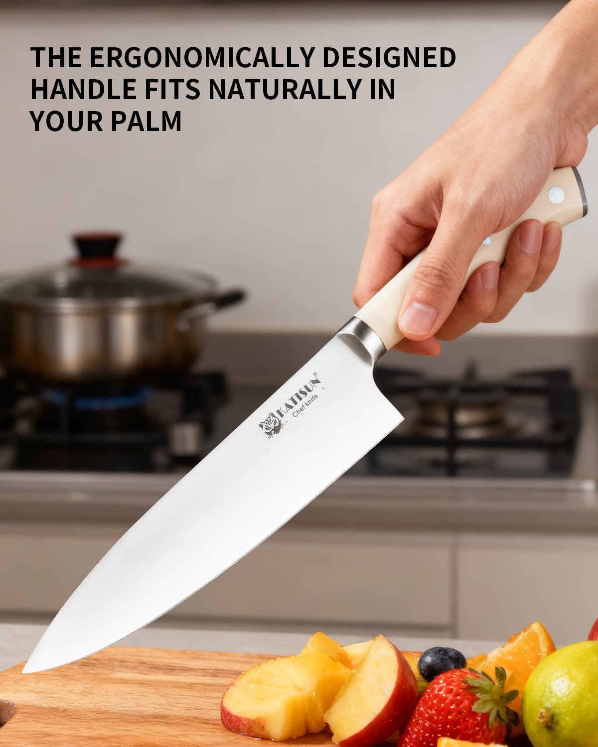 15-Piece White Kitchen Knife Set with Built-in Sharpening Stone, Ergonomic Triple Rivet Fixed Handles, Dishwasher Safe