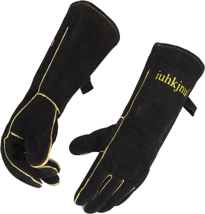 16" Leather Forge Welding Gloves, 932℉ Heat/Fire Resistant, Multi-Use Mitts for TIG/MIG Welding, BBQ, Oven, Baking, Furnace, Beekeeping, Animal Handling & Stove Safety，Ambidextrous