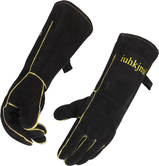 16" Leather Forge Welding Gloves, 932℉ Heat/Fire Resistant, Multi-Use Mitts for TIG/MIG Welding, BBQ, Oven, Baking, Furnace, Beekeeping, Animal Handling & Stove Safety，Ambidextrous