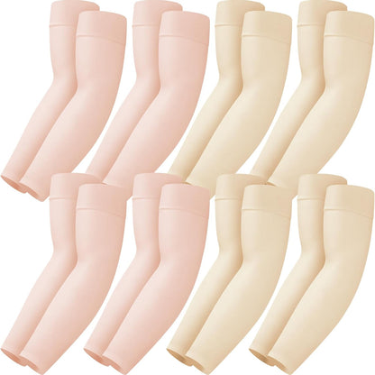 Mochabao 8 Pairs Soft Arm Sleeves, UV Sun Protection Cooling Compression Arm Covers for Outdoor Work, Sports, Men & Women