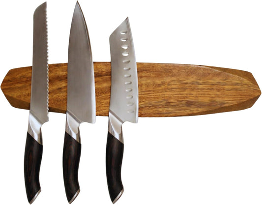 Ibyx Acacia Magnetic Knife Strip - Wooden Wall-Mount Magnetic Knife Holder & Organizer with 3M No-Drill & Screw Mount Options, Water-Resistant Universal Knife Holder | 16 Inches, Capacity 8.8 lb