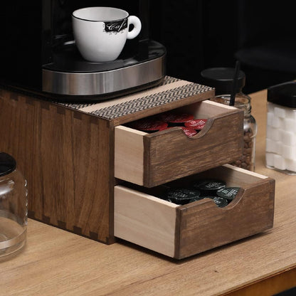 DDYURI Drawer Organizer Coffee Pod Holder - Kitchen Cutlery Storage Accessories/ K-Cup Drawers with Detachable Wooden Partition - Coffee Capsules Organization Counter - Wood desktop Small Cabinets
