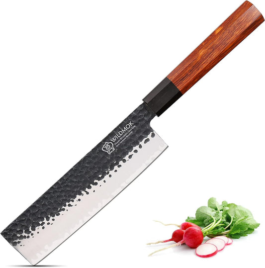 WILDMOK 9 Inch Kiritsuke Chef Knife 3 Layers 9Cr18MoV Clad Steel, Forged Gyuto Kitchen Knife with Octagonal Handle - Jiao Series