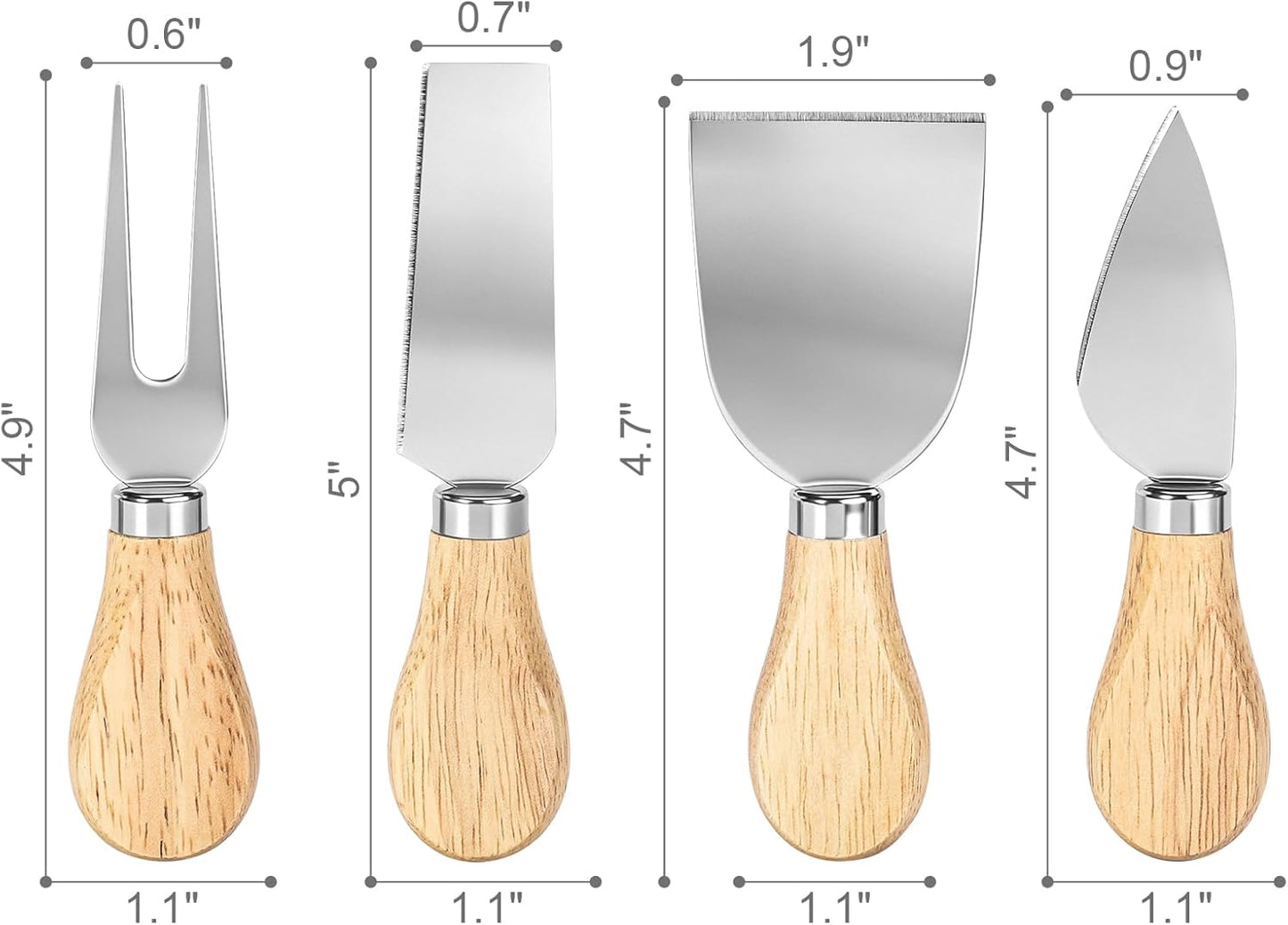 Cheese Knives Set with Wood Handle, Premium 4 PCS Mini Oak Wooden Cheese Knife for Charcuterie and Cheese Spread, Stainless Steel Cheese Slicer, Butter Cutter, Perfect tool for the Kitchen