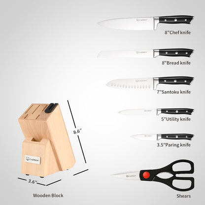 Kitchen Knife Set,14-Piece Knife Set With Block Wooden, Self Sharpening For Chef Knife Set, High Carbon German Stainless Steel Hammered Collection Knife Block Set, Dishwasher Safe Cutlery, Cream