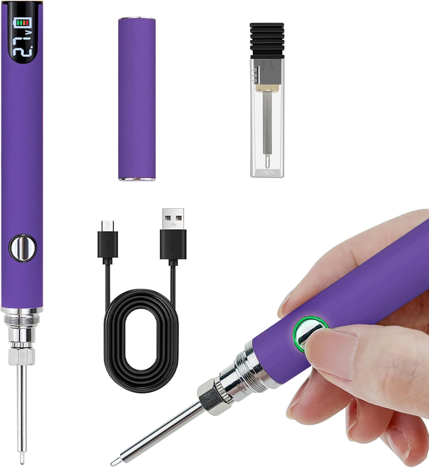 Rechargeable Thread Burner Kit, Knitting & Beading Thread Burning Tool, for Leather Craft, Sewing, Weaving and Stringing, Beading, Wooden Board Hot Stamping, Molten Wax Carving (Blue)