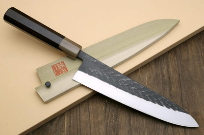 Yoshihiro Kurouchi Stainless Clad High Performance SLD Japanese Nakiri Vegetable Knife & Petty Utility Knife 2pc Set (Nakiri 6.5" / Petty 5.3" & Saya Cover)