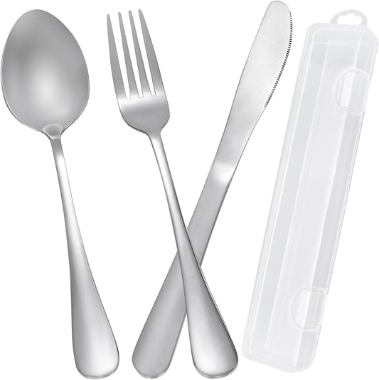 Travel Utensils with Case Stainless Steel Knife Fork Spoon Set Reusable Cutlery for Lunch Box Portable Silverware Kit（Silver）