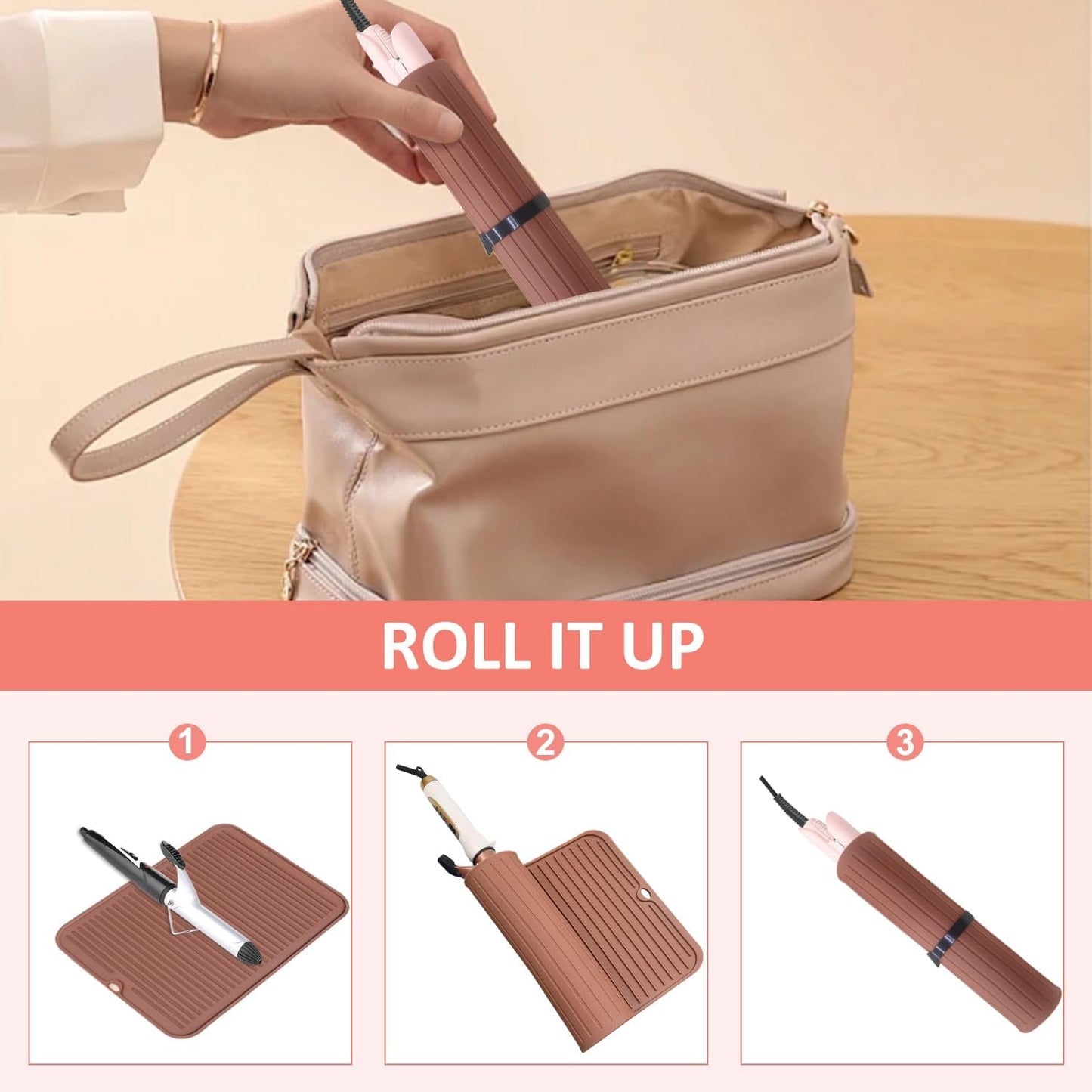 Large Heat Resistant Silicone Mat for Hair Tools: Curling Iron, Flat Iron, Hair Straightener - Portable Hair Styling Pad Cover