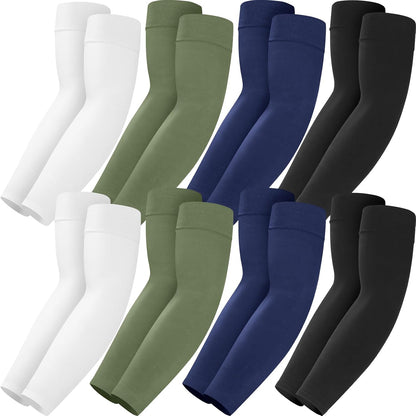 Mochabao 8 Pairs Soft Arm Sleeves, UV Sun Protection Cooling Compression Arm Covers for Outdoor Work, Sports, Men & Women
