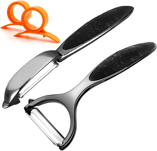 Vegetable Peeler, Potato Peelers for Kitchen Stainless Steel Multi-function Set Fruit Peeler For Kitchen and Household Tools Y & I Shape Swivel Blades with 2 Orange Citrus Peelers