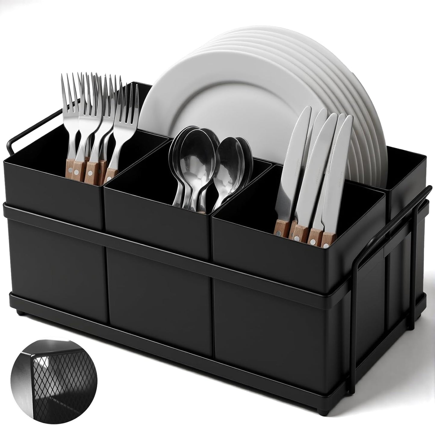 Utensil Holder Mesh Drainage Holes, 3pcs Bins Set Countertop Utensil Holder for Spoons, Forks and Knives, Cutlery Organizer Suitable for Party, Kitchen Counter, White