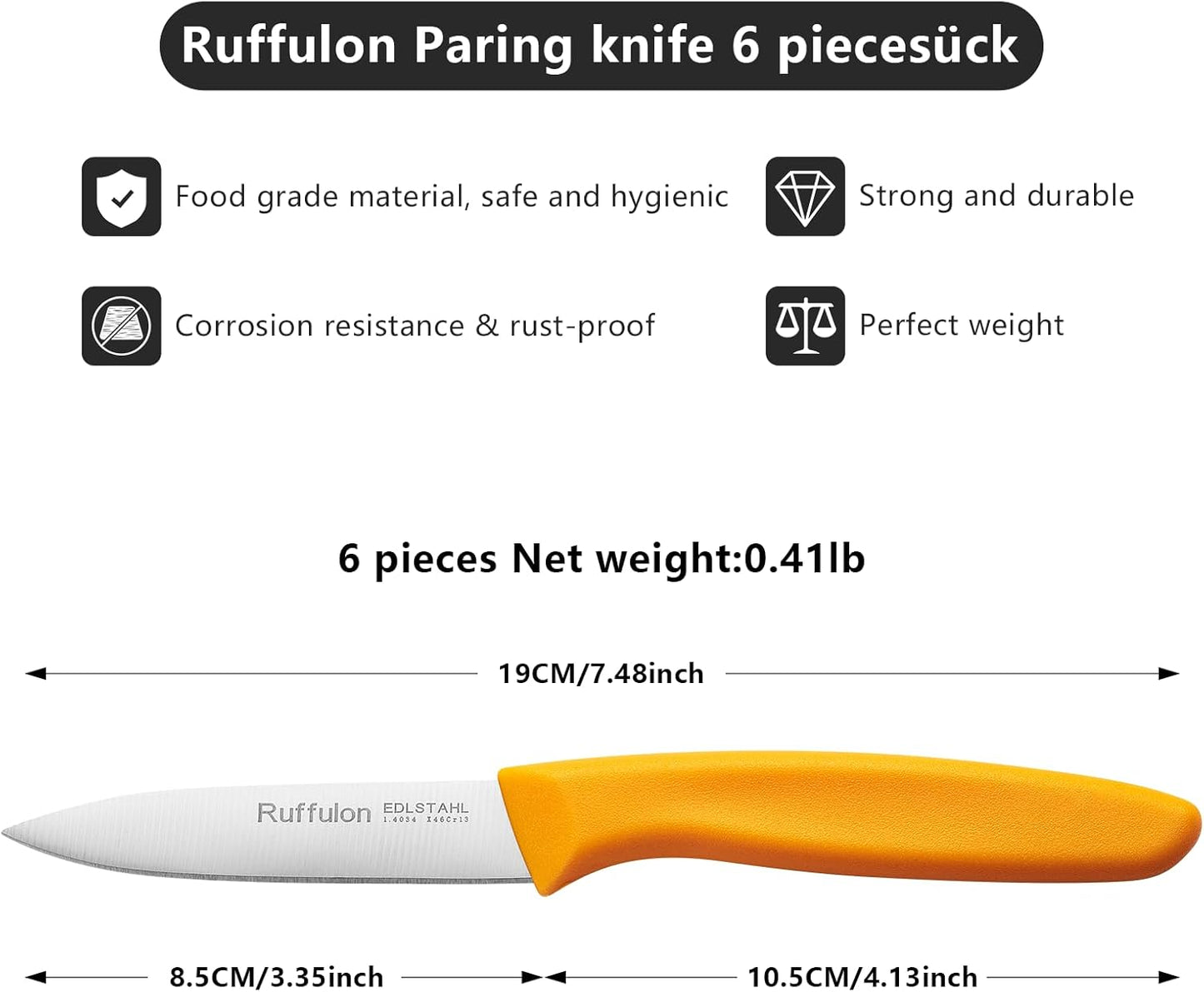 Paring Knife Fruit Knife Set (6 Pieces), Ultra Sharp Stainless Steel Vegetable and Fruit Knife with PP Plastic Ergonomic Handle for Cutting Fruits and Vegetables.Multi.