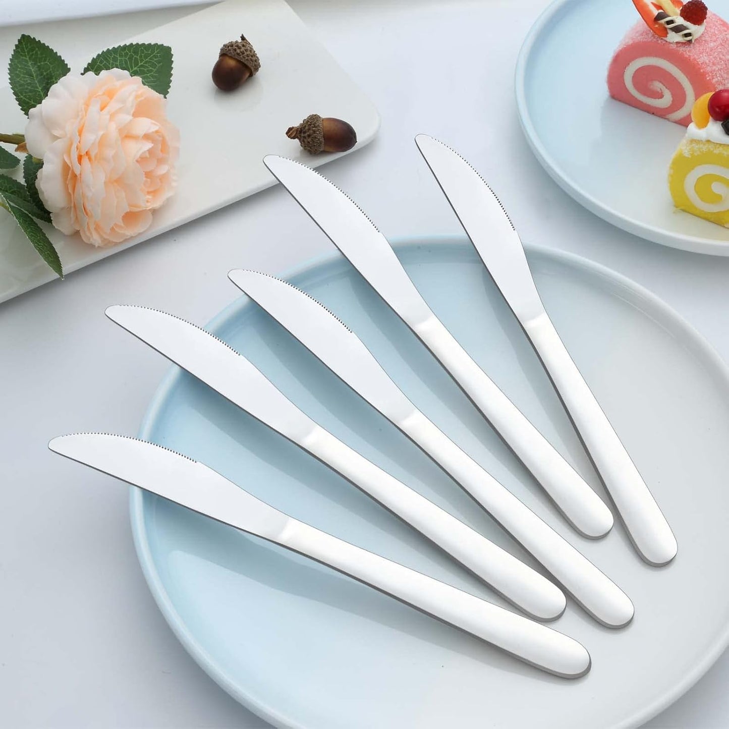 24 Pieces Knives Set - 9 Inches Dinner Knives, Butter Knife, Food Grade Stainless Steel Table Knife Set, Dishwasher Safe & Mirror Polished, Knife Silverware for Home/Restaurant/Kitchen