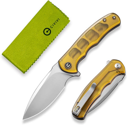 CIVIVI Folding Pocket Knife for EDC, Small Mini Praxis Knife for Men Women, 2.98" Damascus Blade Guibourtia Wood Handle, Sharp Camping Hiking Knives C18026C-DS1