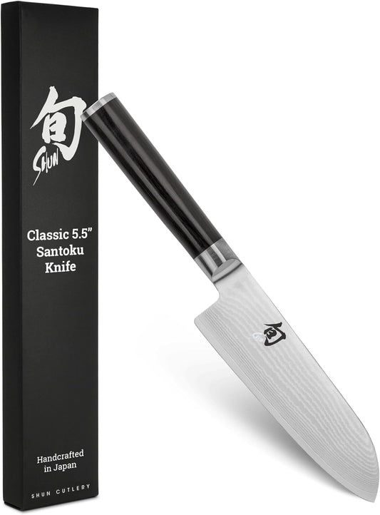 Shun Classic Blonde 5.5" Santoku Knife, Handcrafted Japanese All Purpose Knife, VG-MAX Core with Damascus Stainless Steel Cladding, Pakkawood Handle, Versatile Japanese Cutting Tool
