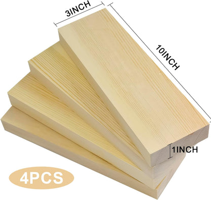 4 Pcs Unfinished Pine Wood Blocks, 3x10x1 Inch Wooden Block, Wood Carving Blocks for Crafting Home Crafts DIY Supplies Carving Crafting