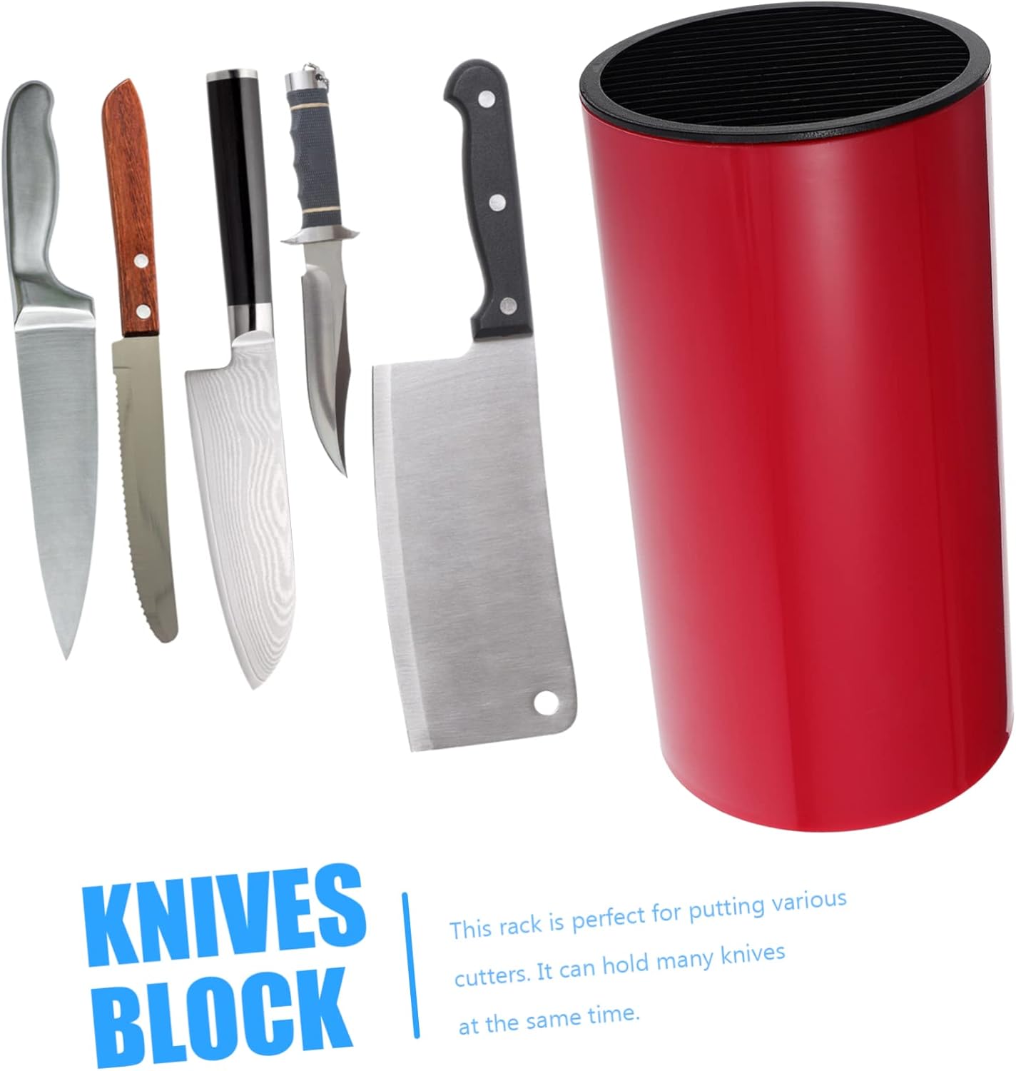 Garneck Universal Knife Block for the Kitchen - Metal Utensil Holder with Space for Kitchen Knives - Scissors and More - Practical Organiser for Drawer and Worktop - Red