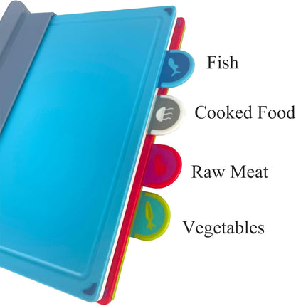 Cutting Board Set with Storage Stand,4 Colour Plastic Cutting Board Set with Food Icon,Suitable for Different Foods