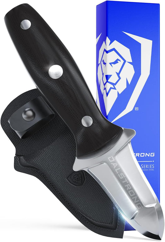 Dalstrong Clam Oyster Knife- 3” Shellfish & Oyster Shucker Clamp Knife - Gladiator Series Elite - Forged HC German Steel - Crab Eating Utensils- G10 Handle - W/Sheath- NSF Certified