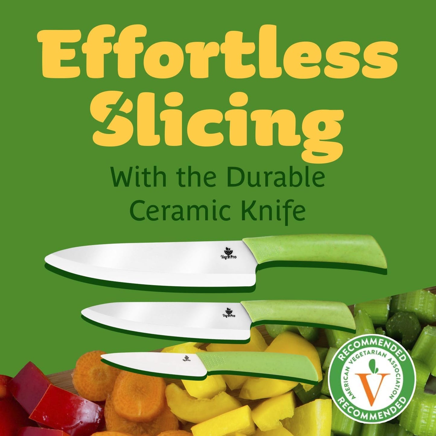 Ceramic Knife Set with Ergonomic Handle, Non-Reactive and Professional Chopping Knife Featuring Sharp, Rust-Proof Blades for Cutting Vegetables & Fruits, Durable Ceramic Kitchen Knives Set 6” & 4”