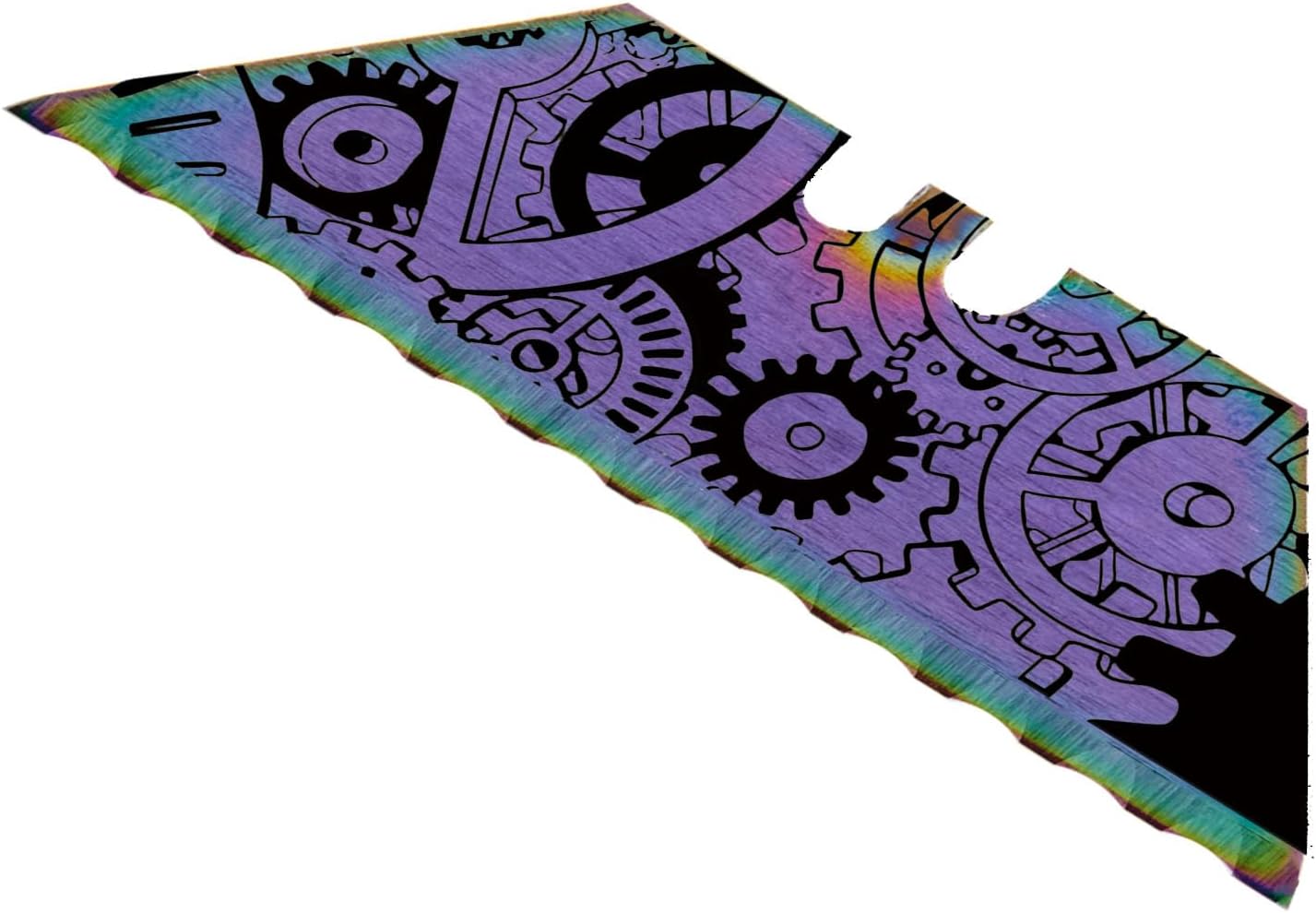 NDZ Performance Serrated Steel Blade Replacement for Berkling Utility Knife, Custom Double Sided Laser Engraved Designs, Rainbow - Skull - 5 Pack