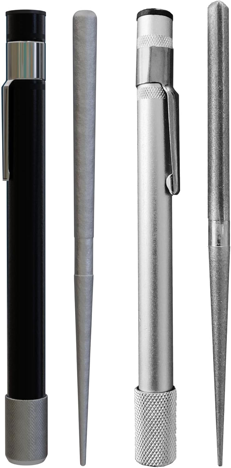 Wamery Serrated Knife Sharpener 2 Pack - Retractable Diamond Rod Pocket Sharpener for Serrated & Straight Blades - Multifunctional Sharpening Tool for Outdoor Kitchen Fishing Hunting (Silver & Black)