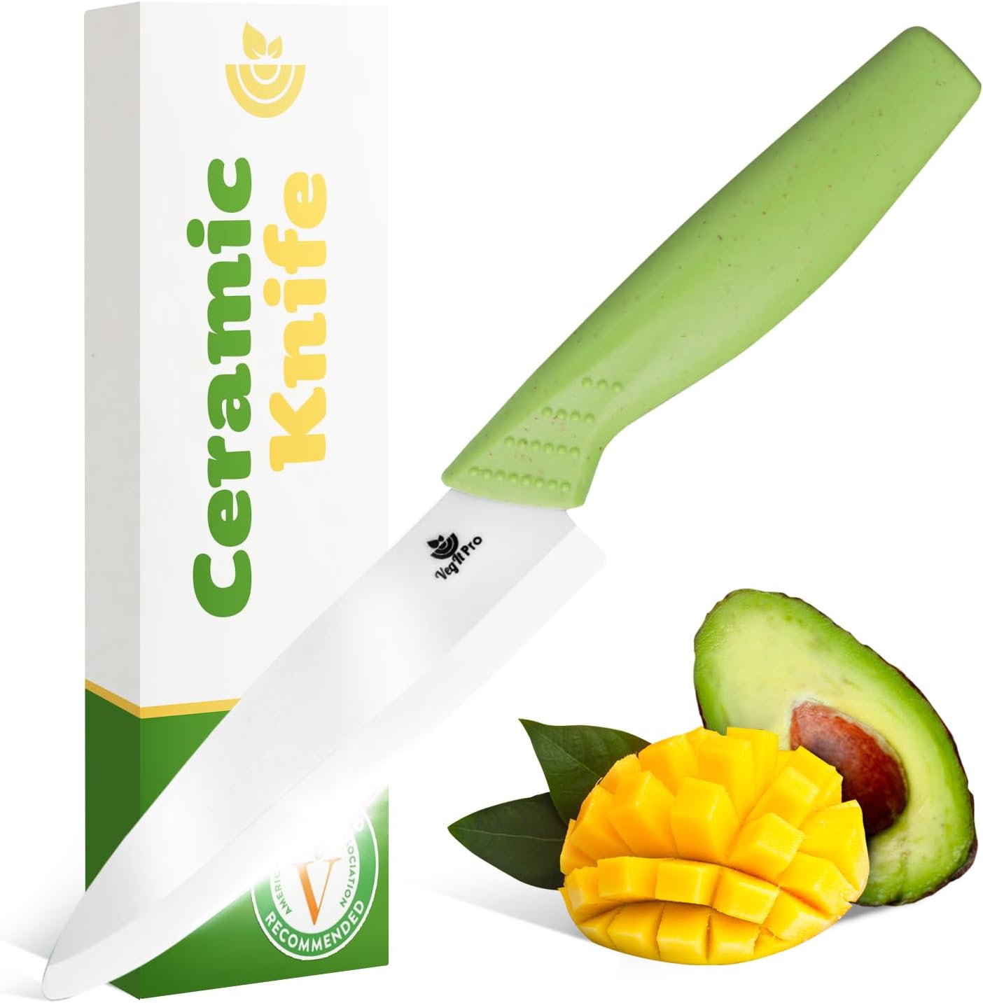 Ceramic Knife Set with Ergonomic Handle, Non-Reactive and Professional Chopping Knife Featuring Sharp, Rust-Proof Blades for Cutting Vegetables & Fruits, Durable Ceramic Kitchen Knives Set 6” & 4”