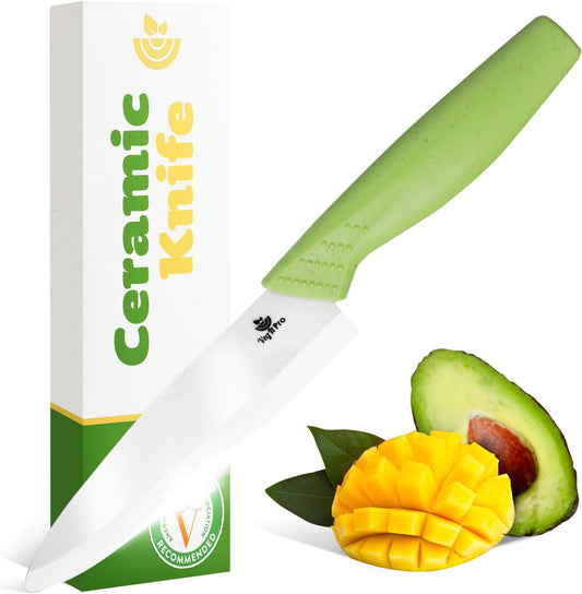 Ceramic Knife Set with Ergonomic Handle, Non-Reactive and Professional Chopping Knife Featuring Sharp, Rust-Proof Blades for Cutting Vegetables & Fruits, Durable Ceramic Kitchen Knives Set 6” & 4”