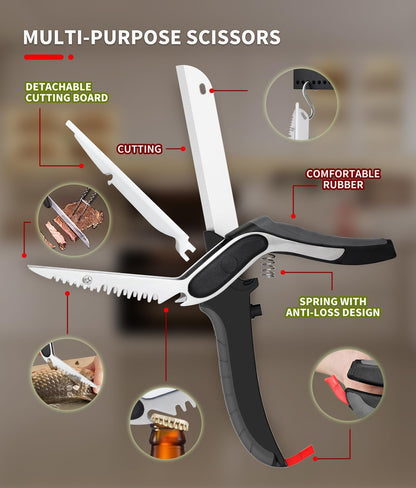7 in 1 Kitchen Scissors for food,Detachable kitchen shears, Tomato Knife Chops Cutting Board Scissors with Safety Lock for food Meat Cheese Vegetable Fruit,Dishwasher Safe