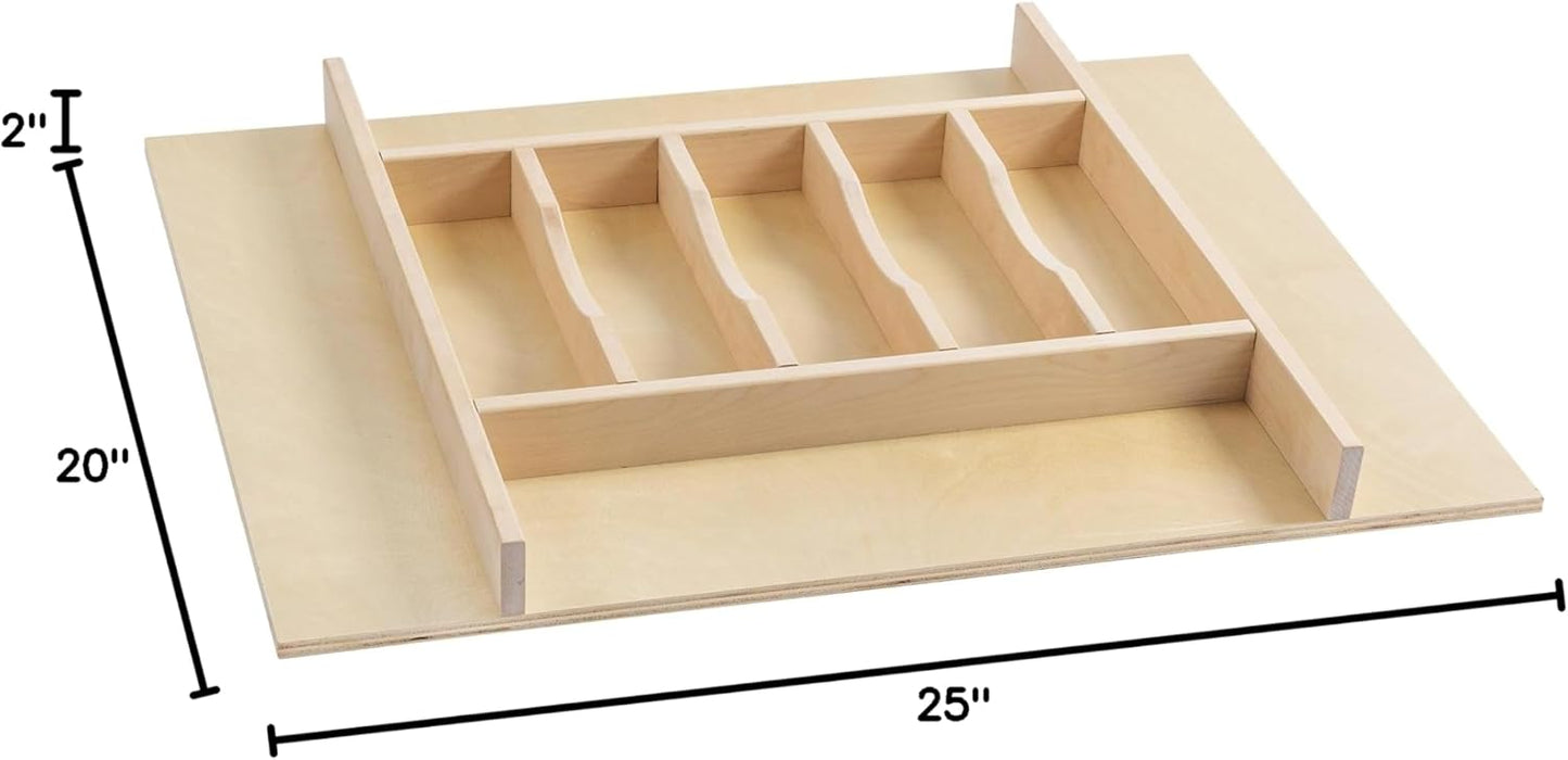 WelFurGeer Premium Wooden Silverware Organizer for Kitchen Drawers, Utensil Tray for Kitchen Drawer, Cutlery Drawer Organizer for Forks, Spoons, Knives - Sturdy Birchwood, Natural Finish