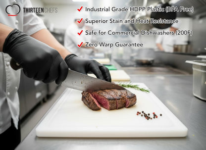 Commercial Grade Plastic Cutting Board with Juice Groove - 18 x 12 Inch for Carving Meat, Grilling, BBQ - 1/2" Thick White HDPE Poly for Food Service