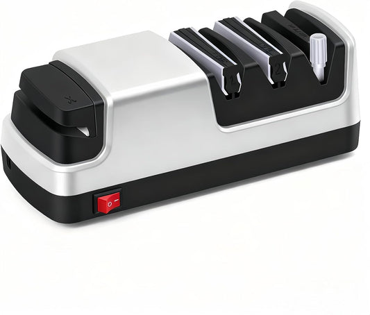 4-in-1 Electric Knife Sharpener - Professional 2-Stage Diamond Sharpening System for Straight and Serrated Knives Scissors and Polishing Rod - Kitchen Blade Sharpener
