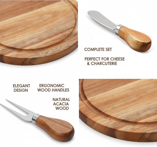 Upgraded storage-ready Small Cheese Board Set & Dessert Plate with Knife & Fork, 1-Pack 6-Inch Personal Charcuterie Tray, Bamboo, Gift-ready for Wedding, Bridal & Baby Shower Party