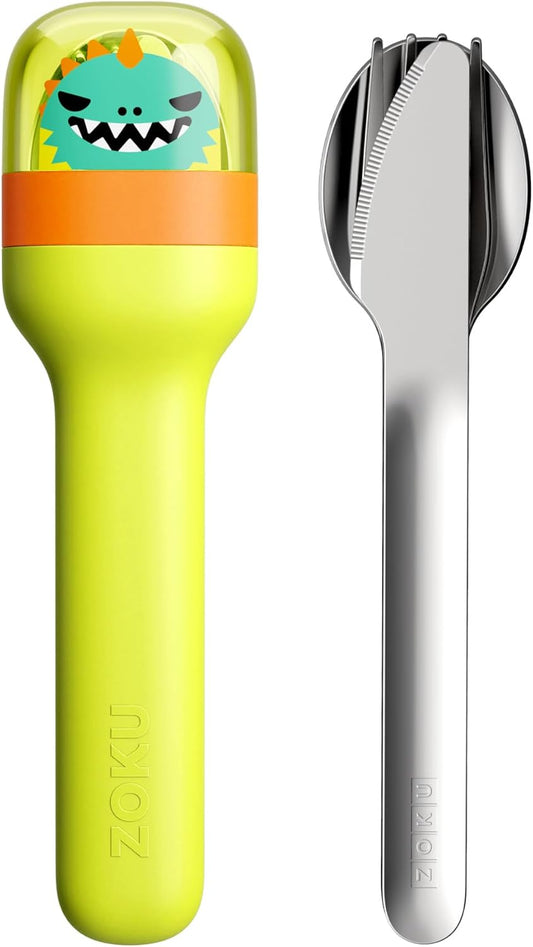 ZOKU Kids Pocket Utensil Set, Shark - Stainless Steel Fork, Knife, and Spoon in Case - Portable Design for Travel, School, Picnics, Camping and Outdoor Home Use