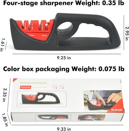 NileHome 4-in-1 Knife Sharpener, Professional kitchen knife sharpeners are suitable for steel knives, fruit knives, scissors, and all kinds of knives—Black Red
