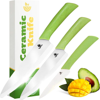 Ceramic Knife Set with Ergonomic Handle, Non-Reactive and Professional Chopping Knife Featuring Sharp, Rust-Proof Blades for Cutting Vegetables & Fruits, Durable Ceramic Kitchen Knives Set 6” & 4”